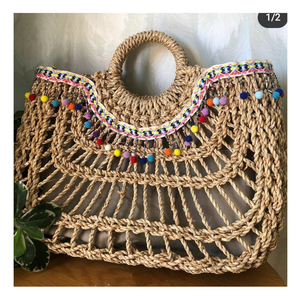 Bolsa de jacinto de agua natural: paja de jacinto de agua vietnamita hecha a mano, perfecta para picnics de verano fáciles y looks de viaje elegantes - Product Image 2