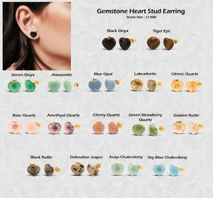Élégantes boucles d'oreilles clous en forme de cœur pour femme, avec pierre de labradorite facettée, plaqué or, bijoux de mode en moissanite, cadeau pour elle - Product Image 3