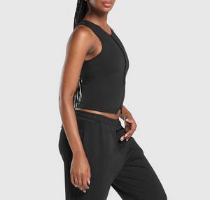 Camiseta sin mangas de Color único para mujer, ropa activa de talla grande de algodón/fibra de bambú, camiseta sin mangas cómoda y de secado rápido para mujer con botones - Product Image 3