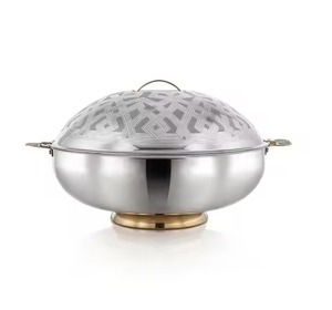 Finition Casserole de luxe martelée à la main en acier de haute qualité servant un chauffe-plats pour la maison hôtel restaurants rond avec couvercle - Product Image 6