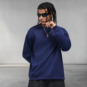 Poids lourd 330GSM plaine blanc hommes noir sweat surdimensionné rétro Streetwear col rond 100% polyester à manches longues sweats à capuche - Product Image 1