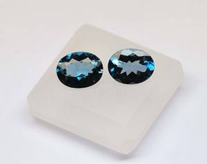 แท้ลอนดอนสีฟ้าบุษราคัมคู่สีลึกสีน้ำเงินโทแพซอัญมณีทรงรีขนาด9x7mm - Product Image 5