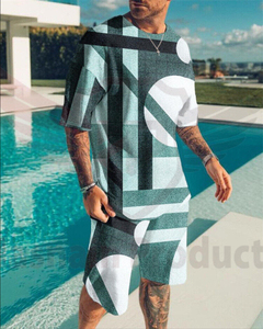 Conjuntos cortos de dos piezas de verano con estilo para hombres, camiseta informal de algodón personalizada de calle alta con opción de talla grande transpirable - Product Image 5