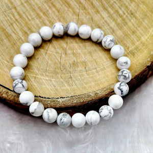Natural Howlite 8 mm <b>Crystal</b> Stone <b>Bracelet</b> Round Shape for Reiki and <b>Crystal</b> <b>Healing</b> Printed Technique for Weddings - Product Image 1