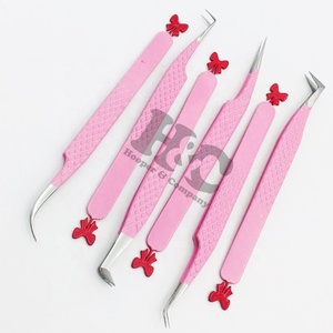 Nouvelles pinces à cils professionnelles roses à pointe lisse en acier inoxydable anti-magnétique avec poignée confortable, option de logo personnalisé, durables - Product Image 6