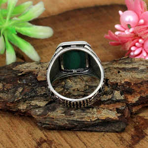 Anillo de racimo hecho a mano de Plata de Ley 925 corte princesa malaquita piedra preciosa turquesa piedra principal geométrica rodio platino - Product Image 2