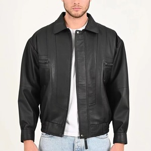 Manteau en cuir de vachette d'usine directe fermeture à glissière classique vêtements d'extérieur rétro pour hommes sur mesure - Product Image 1