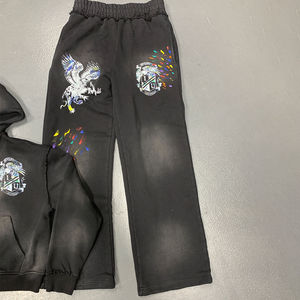 Sudaderas con capucha con cremallera lavadas con ácido Vintage personalizadas para hombre, impresión gráfica DTG, decoración de gemas, Sudadera con capucha de algodón 100% de peso pesado - Product Image 3