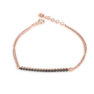 925 Sterling <b>Silver</b> Fine <b>Charm</b> <b>Bracelet</b> with Pink and Black Stones Waterway Design - Product Image 2