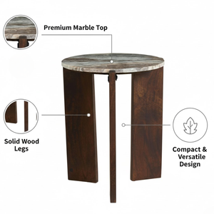 <b>Marble</b> <b>Side</b> <b>Table</b> | Solid Acacia Wood End <b>Table</b> | Fossil <b>Marble</b> <b>Top</b> | Modern Accent <b>Table</b> for Living Room Bedroom Sofa <b>Side</b> - Product Image 6