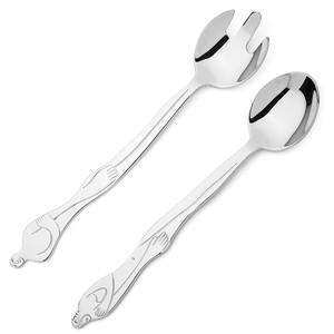 Juego de servidor de ensalada de Metal hecho a mano, mango de madera, utensilios de comedor modernos, utensilios de cocina de diseñador - Product Image 4