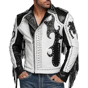 Veste de motard réversible punk rock en cuir de vache véritable avec fermeture éclair - Product Image 1