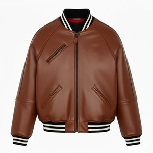 Chaqueta Bomber Universitaria de Cuero Genuino de Piel de Vacuno al por Mayor, Unisex, OEM, Personalizada con Cremallera, Estilo Béisbol, Abrigo de Invierno, Ropa Urbana - Product Image 6