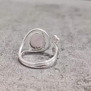 Bague pour femme en quartz rose brut naturel, pierre de naissance d'avril, bague ajustable de créateur, bijoux faits à la main, bague en argent sterling 925 - Product Image 2