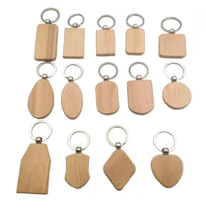 Fábrica al por mayor 14 estilos personalizado DIY madera llavero madera en blanco llavero - Product Image 1