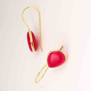 12x16mm Hot Pink Chalcedony Bezel Handmade Dainty 18K Gold Rose Gold 925 Sterling <b>Silver</b> Trendy <b>Dangle</b> <b>Earrings</b> Women Jewelry - Product Image 5
