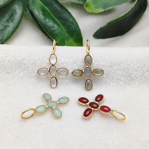 Labradorite <b>Cross</b> Religious Pendant Tiny Oval Gemstone Pendant Gold Plated Fashion Jewelry <b>for</b> <b>Women</b> Party Wear <b>Necklace</b> Charm - Product Image 4