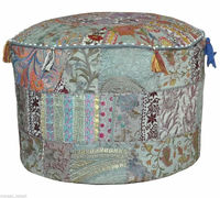 Housse de pouf ottoman décorative artisanale indienne en coton brodé traditionnel, patchwork vintage, mandala Kantha