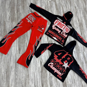 Survêtements d'hiver unisexe avec logo 3D personnalisé deux pièces pantalons empilés sweat à capuche imprimé bouffant survêtements en polaire XL survêtements ensembles de tissus pour hommes - Product Image 6