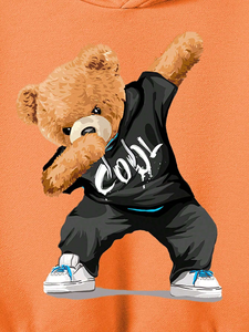 Ropa de bebé niño niña sudaderas con capucha Niño Color sólido manga larga pulóver oso Logo Hoodi para hombres - Product Image 6