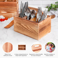 Handgemaakte Houten Caddyrustic Hout Eetgerei En Servet Houder Serveren Caddy Voor Restaurant Keuken Picknick Caddy Opslag