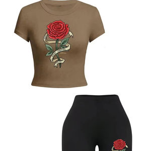 2025 100% coton 3D imprimé femmes ensembles qualité supérieure élégant Shorts chemise coupe ajustée été 2 pièces ensemble femmes - Product Image 1