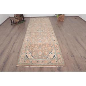 Alfombra de 3.37x10.1 pies, Alfombra Vintage, Alfombra Turca con Borde de Lana Azul - Product Image 1