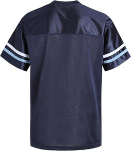 Maillots de football d'été respirants imprimés bleu marine avec manches rayées et col en V 100% coton - Product Image 2
