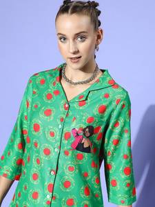 Stunning Green Graphic Printed Poly Rayon <b>Pajamas</b> Set Soft Night Wear <b>for</b> Adults-Perfect <b>Summer</b> and Spring Gift <b>for</b> <b>Women</b> - Product Image 2