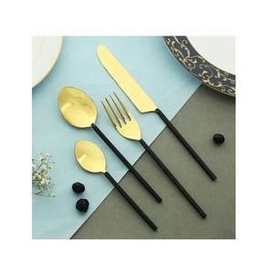 hot sale gold luxury <b>Cutlery</b> Stainless Steel gold PVD with rustic <b>black</b> handle Flatware Safe and healthy for daily use - Product Image 1