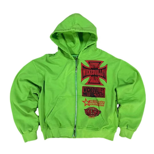 Sudadera con capucha de Algodón 100% con lavado ácido de peso pesado para hombre, sudadera bordada de alta calidad con cremallera recortada de gran tamaño - Product Image 1