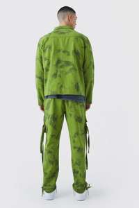 Venta caliente nuevo diseñador de Moda Verde sarga Tie Dye cintura fija pierna recta pantalones de carga en fabricación al por mayor - Product Image 2