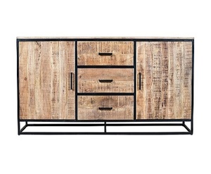 Buffet moderne en bois de manguier massif, 2 portes, 3 tiroirs, fer et bois de manguier massif, meuble de salle à manger - Product Image 1