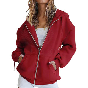 Sweat à capuche zippé pour femme en tissu léger et doux, style streetwear hiver, avec logo frontal, couleurs personnalisées et service OEM/ODM - Product Image 1