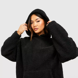 Teddy Fleece Hoodies for Women Custom Logo Embroidery Sherpa Fleece Heavyweight Pullover for Winter Streetwear OEM ODM - Product Image 2