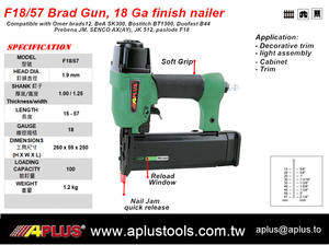 APLUS F18/57, 18GA 57MM ACABADO BRAD AIR CLAVO PISTOLA LONGITUD 20-57mm, 1.0X1.2mm SHANKS - Product Image 2