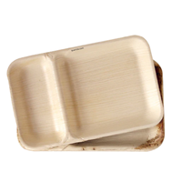 Barquette à compartiments 9*6 en bambou Areca, jetable, compostable, biodégradable, légère et écologique pour
