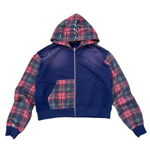 Nouveauté Pull en coton pour hommes Sweat-shirts personnalisés 100% patchwork Couleur contrastée Imprimé délavé au soleil Carreaux à carreaux Acid Washed Sweat-shirts pour hommes - Product Image 3