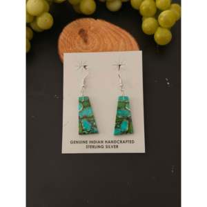 Navajo Green Mohave Turquoise & Sterling <b>Silver</b> Drop <b>Earrings</b> Geometric Slab <b>Dangle</b> Design Handmade - Product Image 1