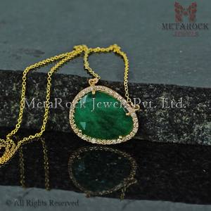 Collar de oro de 14k con piedras preciosas de Esmeralda Natural, joyería hecha a mano con diamantes incrustados, joyería al por mayor - Product Image 3