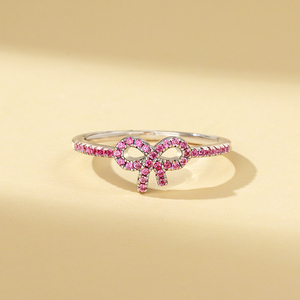 Jeulia Chic <b>Thin</b> Bow <b>Ring</b> Sterling Silver Pave Setting Gold Plated Adjustable - Product Image 5