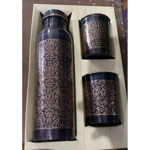 ชุดขวดน้ำทองแดงแท้พร้อมขวดน้ำพิมพ์ลาย - Product Image 2