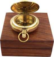 Boussole Faizacraft avec boîte en bois massif nautique Vintage Brass Ship Navigate Device Collection de cadeaux nautiques