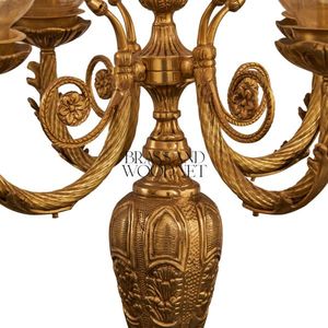 Luxury Classic Bronze Candelabra with Gold Finish, Marble Base, and Antique Amber <b>Glass</b> Shades - Product Image 3