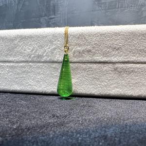 Collana ambra con taglio a goccia verde, catena 45cm placcata in oro argento, adolescente, adulto, certificato