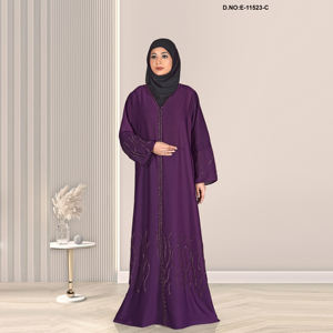 Abaya brodée structurée en tissu Nida de qualité supérieure, longueur ras du sol, manches longues, écologique, style vintage |   Vêtements modestes raffinés - Product Image 3