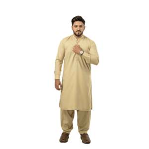 Nadeem Kurta KHAKI R-33 para hombre, corte holgado/estándar, teñido liso con detección de aguja - Product Image 4