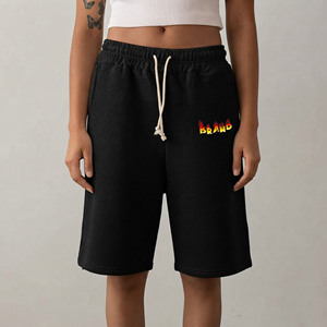 Nouveaux shorts décontractés d'été pour femmes, vente en gros, logo imprimé sur mesure, 100% coton, couleur unie, style hip hop. - Product Image 4