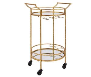 Chariot de service élégant à deux niveaux en métal de finition dorée avec plateau en verre pour l'utilisation de la salle de cuisine de bar à la maison avec un aspect durable et élégant - Product Image 4