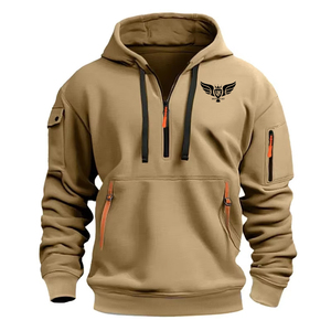 เสื้อสเวตเตอร์แบบสวมหัวของผู้ชายใหม่ฤดูใบไม้ร่วงเสื้อมีฮู้ดแบบลำลองทรงพอดีหลายกระเป๋า100% ทึบผ้าฟลีซ - Product Image 1